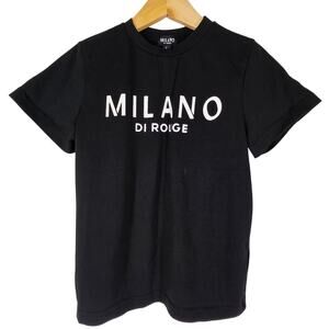 MILANO DI ROUGE WOMEN'S BLACK WITH WHITE PRINT T-SHIRT SIZE SMALL
